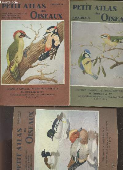 Petit atlas des oiseaux - 3 volumes : fascicule I + II + IV - passereaux + passereaux (fin), rolliers, pics, perroquets, rapaces nocturnes + becasseaux; goelands, canards, herons, impennes, ratites