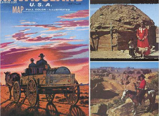 Navajoland U.S.A. map full color illustrated + 2 cartes postales Petley : 