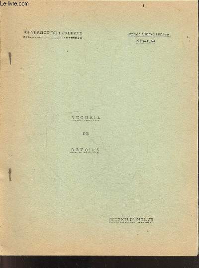 Recueil de devoir - Universite de Bordeaux - Annee universitaire 1963-1964 - section d'anglais