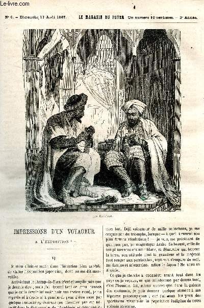 Le magasin du foyer, journal des bonnes lectures - 1867, 3e annee - N6, dimanche 11 aout 1867- impressions d'un voyageur a l'exposition, madame la colonelle, l'ecureuil, les frontmarques, le vieux chateau de la carriere