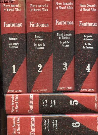 Fantomas - lot de 10 volumes, du N1 au N10 regroupant les tome 1  20 - Volume 11 manquant ( tome 21 et 22) - I. fantomas + II. juve contre fantomas + III. Fantomas se venge + IV. une ruse de fantomas + V. un roi prisonnier de fantomas + ...