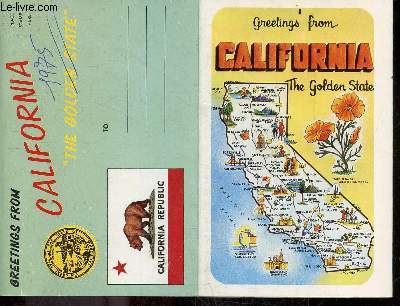 Greetings from California - The golden state- 13 photos- hearst castle state park at san simeon, golden state bridge, redwood highway, highest and lowest points : mt whitney and death valley, orange groves, santa barbara mission, yacht bassin, coastline..