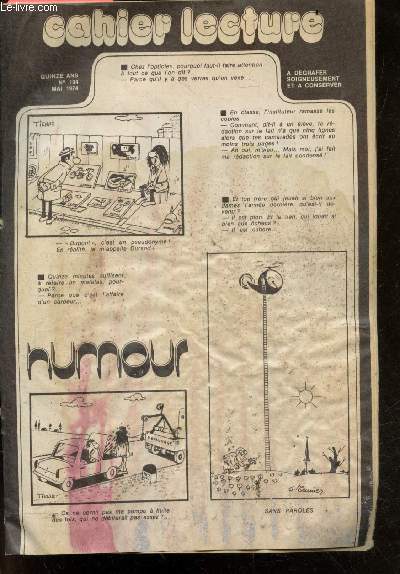 Cahier lecture de la revue Quinze ans N104, mai 1974- les dollypops a hollywood - l'etrange histoire de pauline - la danse des confettis- little lulu - broderies et chemise mexicaine...