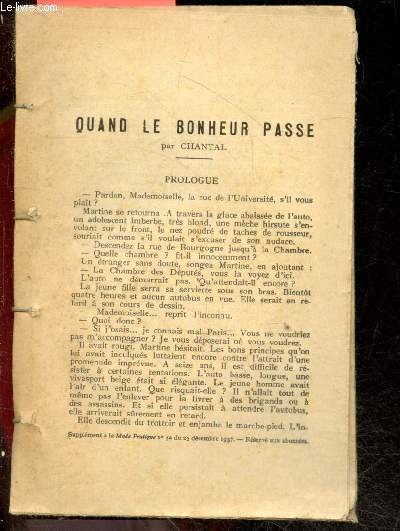 Quand le bonheur passe - Supplement a la Mode Pratique N52 du 25 decembre 1937