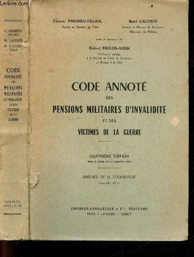 Code annote des pensions militaires d'invalidite et des victimes de la guerre - 4e edition