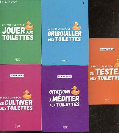 Lot de 5 livrets : Le Petit livre pour se tester aux toilettes + Pour Gribouiller aux toilettes + Pour Jouer aux toilettes + Pour se cultiver aux toilettes + Citations a mediter aux toilettes