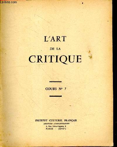 L'art de la critique - Cours N7