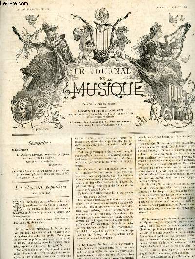 Le journal de Musique N216, samedi 17 juillet 1880- Adieux Styriens, transcrits pour piano seul par Renaud de Vilbac, musique de J.B. Wekerlin- Les concerts populaires en province- le theatre lyrique a la chambre - nouvelles de partout