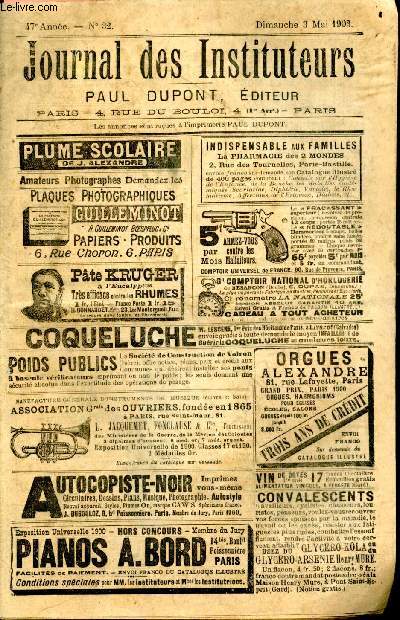 Le journal des Instituteurs - N32 , 47e annee, dimanche 3 mai 1903- Essai relatif a l'enseignement de la composition francaise de balsimtes, le phonetisme pour les aveugles de renard, magister et instituteur, la preparation des classes de emile veron,...