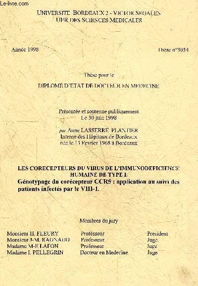 Les corecepteurs du virus de l'immunodeficience humaine de type I - Genotypage du corecepteur CCR5 : application au suivi des patients infectes par le VIH-1 - These pour le doctorat d'etat de docteur en medecine, presentee et soutenue publiquement le 30..