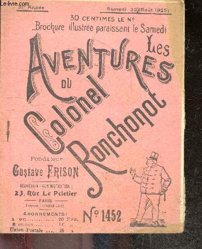 Les aventures du Colonel Ronchonot - Samedi 22 aout 1925, 51e annee, N1452 - Les frasques de jeunesse
