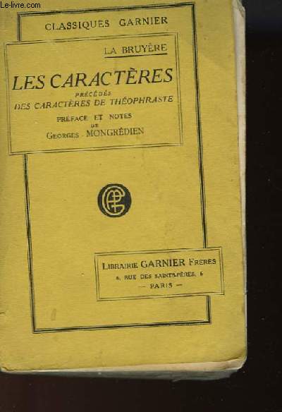 LES CARACTERES PRECEDES DES CARACTERES DE THOPHRASTE