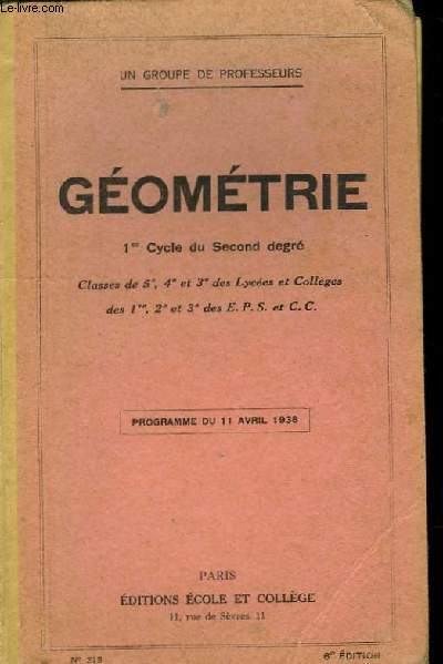 GEOMETRIE N215 - 1ER CYLCE DU SECOND DEGRE