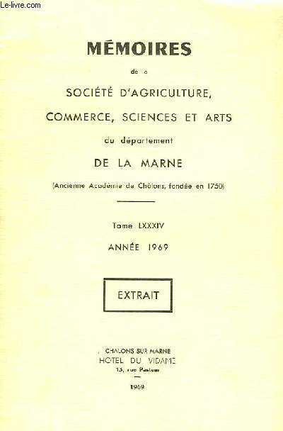 MEMOIRES DE LA SOCIETE D'AGRICULTURE, COMMERCE, SCIENCES ET ARTS DU DEPARTEMENT DE LA MARNE - TOME 54 (EXTRAIT) - ANNEE 1969 - CIMETIERE GAULOIS ET GALLO-ROMAIS EN CHAMPAGNE - LE CIMETIERE DE LA TEMPETE A NOMEE