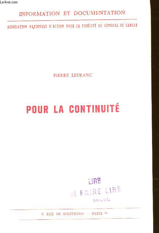 POUR LA CONTINUITE