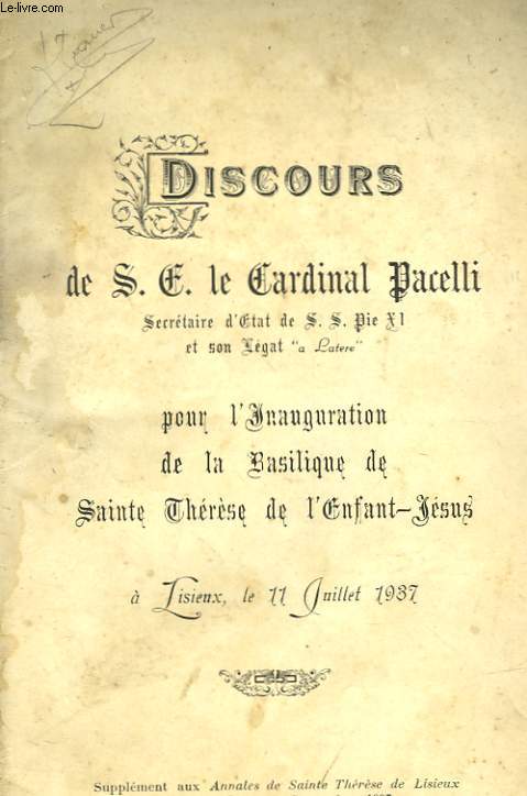 DISCOURS DE S.J. LE CARDINAL PACELLI