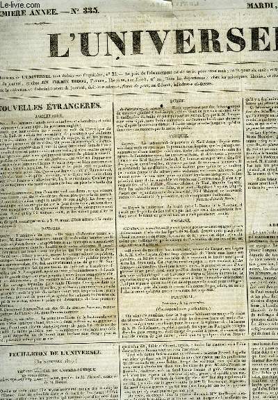 L'UNIVERSEL DU N335 (Mardi 1 dcembre) A 365 (Mercredi 31 Dcembre) DE L'ANNEE 1829 ET DU N 1 (Vendredi 1 Janvier) AU N186 (Lundi 15 Juillet) DE L'ANNEE 1830