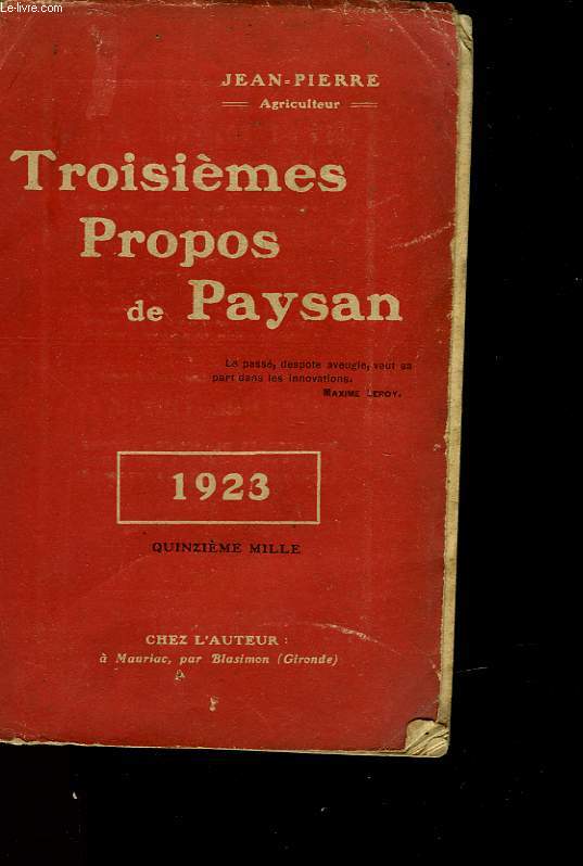 TROISIEME PROPS DE PAYSAN