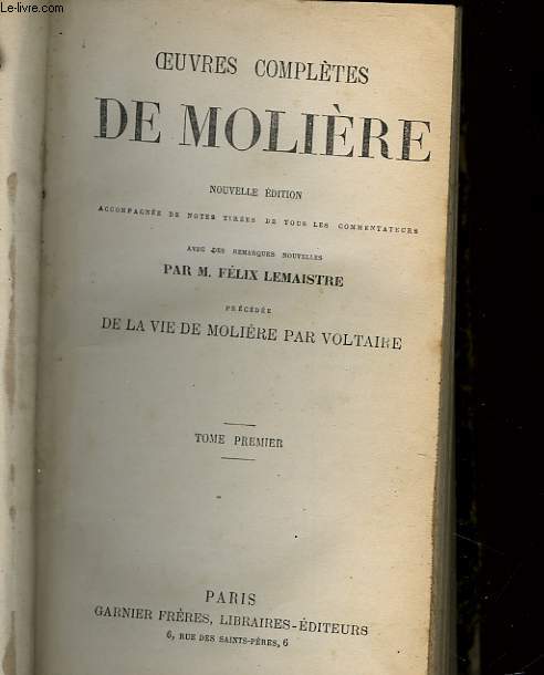 OEUVRES COMPLETES DE MOLIERE - TOME 1