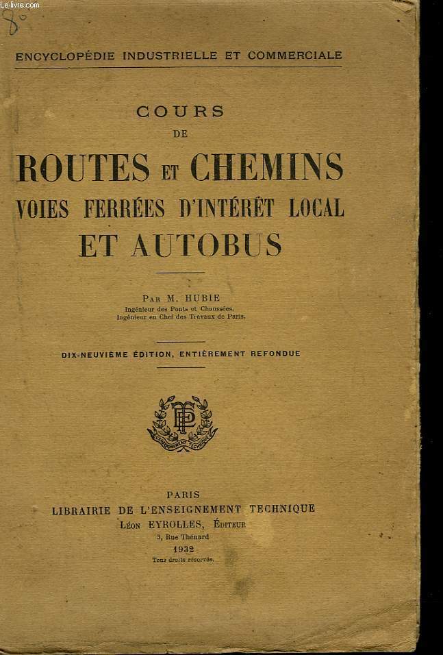 COURS DE ROUTES ET CHEMINS VOIES FERREES D'INTERET LOCAL ET AUTOBUS