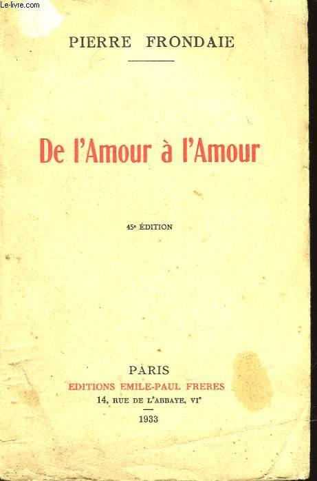 DE L'AMOUR A L'AMOUR