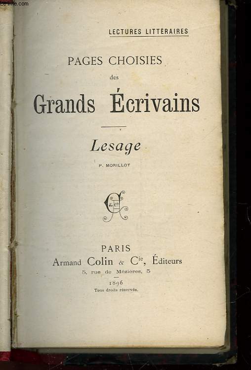 PAGES CHOISIES DES GRANDS ECRIVAINS - lesage