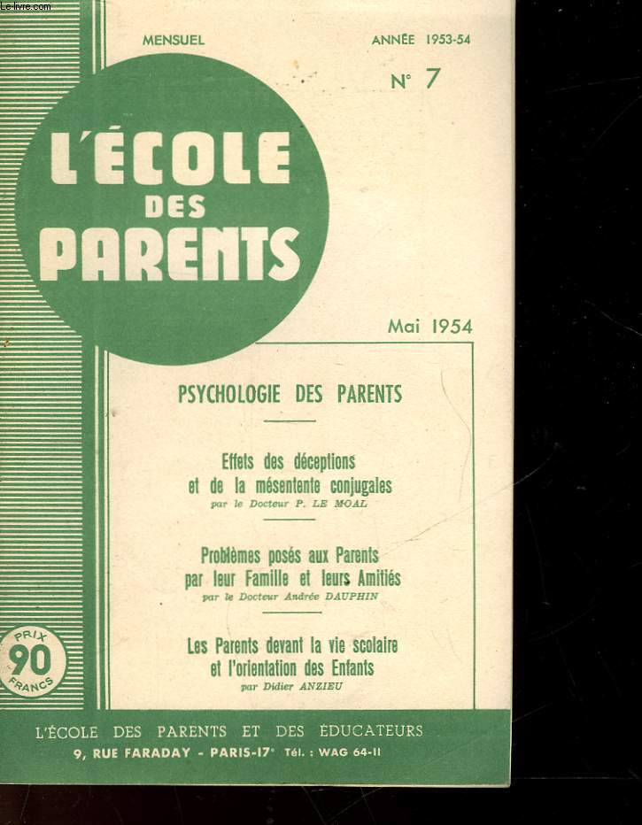 L'ECOLE DES PARENTS - MENSUEL N7