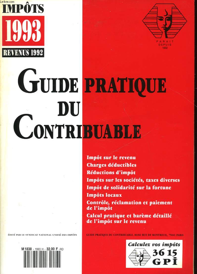 GUIDE PRATIQUE DU CONTRIBUABLE D'AQUITAINE - IMPOTS 1993 REVENUS 1992