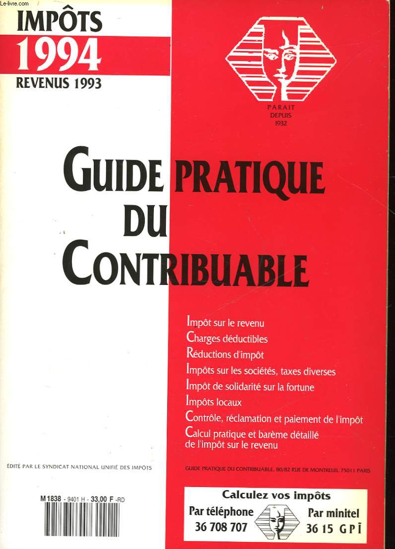 GUIDE PRATIQUE DU CONTRIBUABLE D'AQUITAINE - IMPOTS 1994 - REVENUS 1993