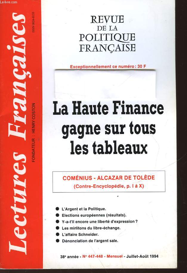 LECTURES FRANCAISES - LA HAUTE FINANCE GANGE SUR TOUS LES TABLEAUX