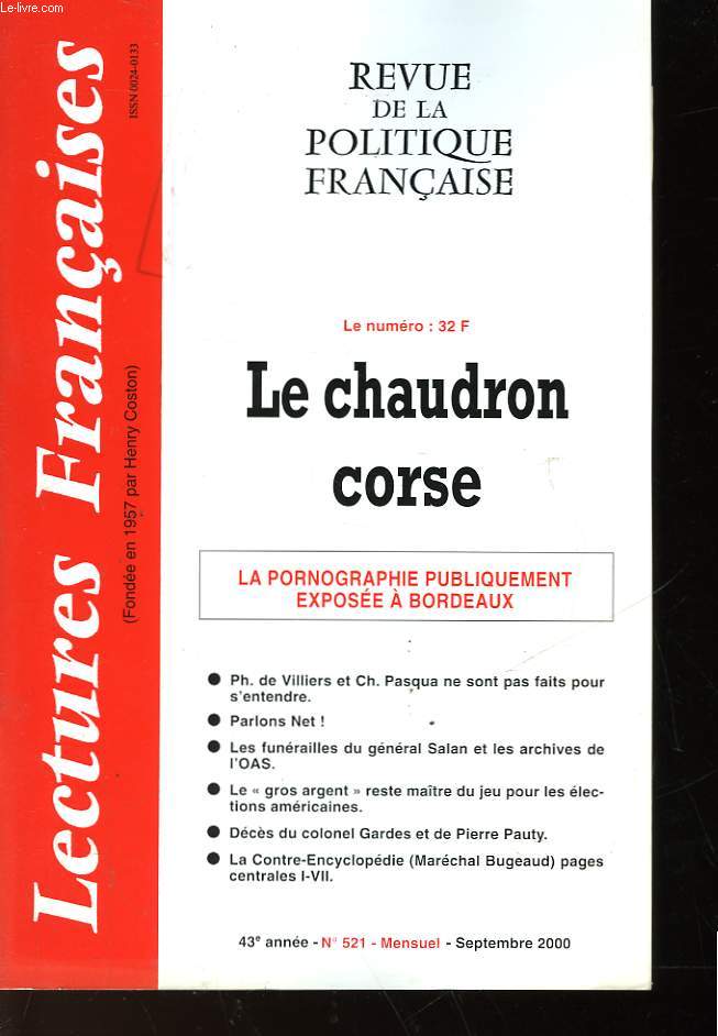 REVUE DE LA POLITIQUE FRANCAISE - MENSUEL N521 - LE CHAUDRON CORSE