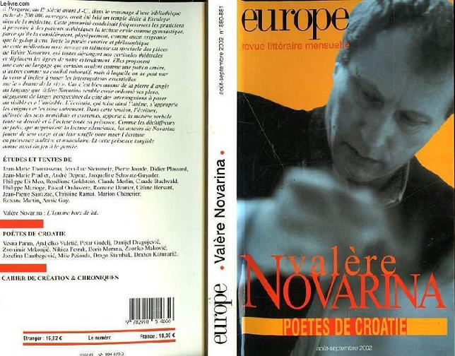 EUROPE - REVUE LITTERAIRE MENSUELLE - N880 - AOUT-SEPTEMBRE 2002 - VALERE NOVARINA