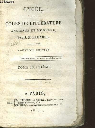 LYCEE OU COURS DE LITTERATURE ANCIENNE ET MODERNE - 8 HUITIEME