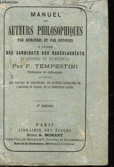 MANUEL DES AUTEURS PHILOSOPHIQUE