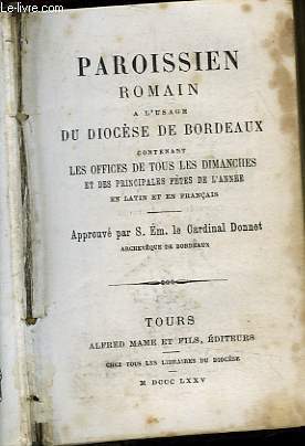 PAROISSIEN ROMAIN A L'USAGE DU DIOCESE DE BORDEAUX