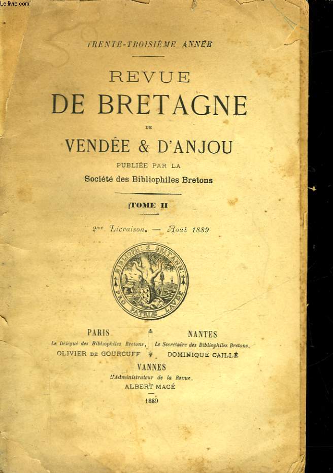 REVUE DE BRETAGNE DE VENDEE & D'ANJOU - 33 ANNEE - TOME 2
