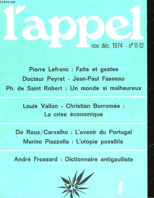 L'APPEL - N11-12 - NOV. DEC 1974