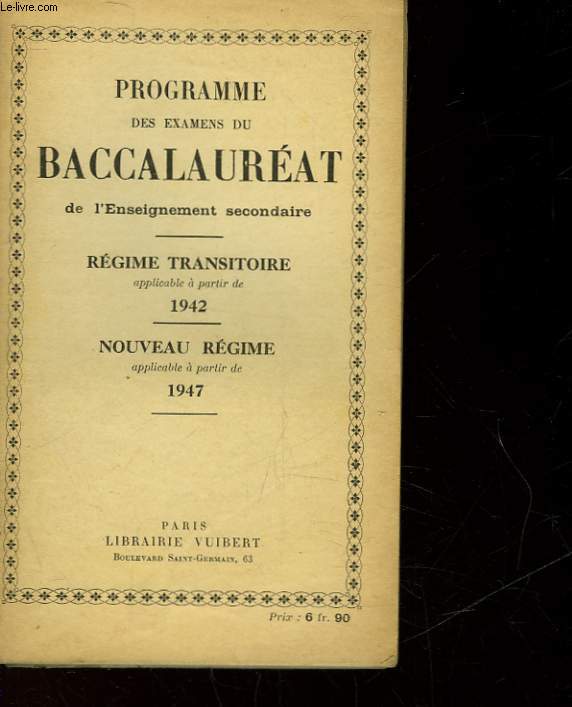 PROGRAMME DES EXAMENS DU BACCALAUREAT DE L'ENSEIGNEMENT SECONDAIRE