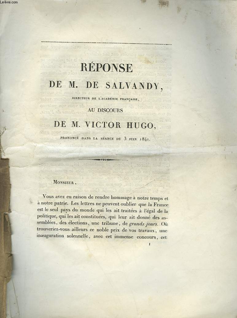 REPONSE DE M. DE SALVANDY, AU DISCOURS DE M. VICTOR HUGO
