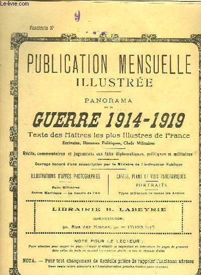 PUBLICATION MENSUELLE ILLUSTREE - PANORAMA DE LA GUERRE 1914-1919 - N9
