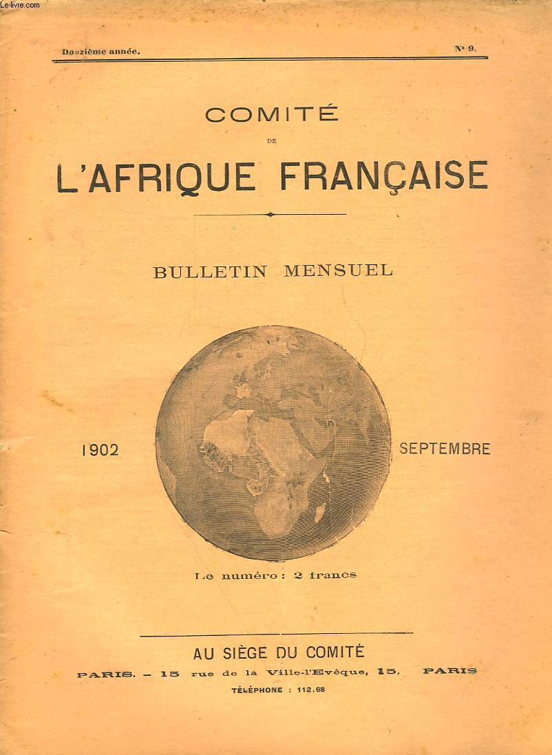 COMITE DE L'AFRIQUE FRANCAISE - 12 ANNEE - N9