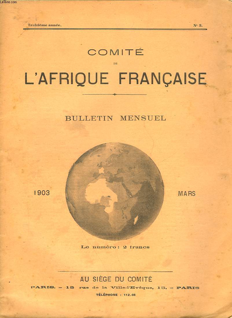 COMITE DE L'AFRIQUE FRANCAISE - 13 ANNEE - N3