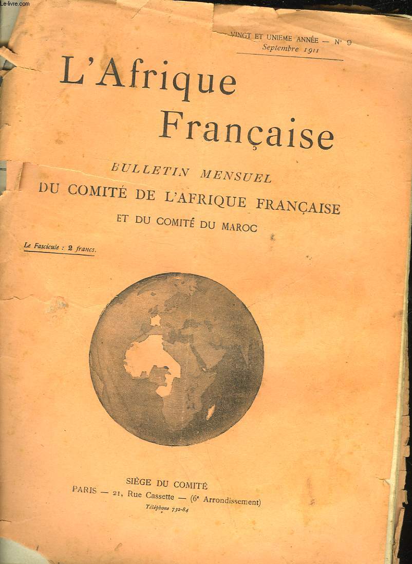 COMITE DE L'AFRIQUE FRANCAISE - 21 ANNEE N9