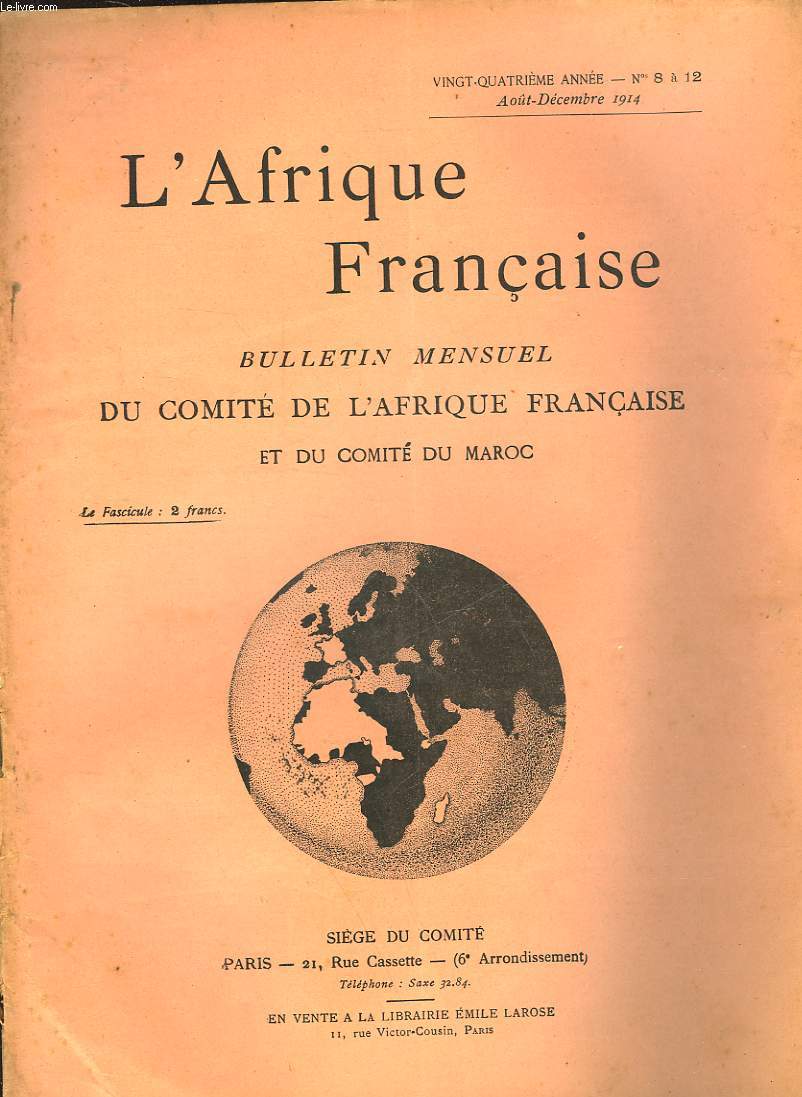 COMITE DE L'AFRIQUE FRANCAISE - 24 ANNEE - N8  12