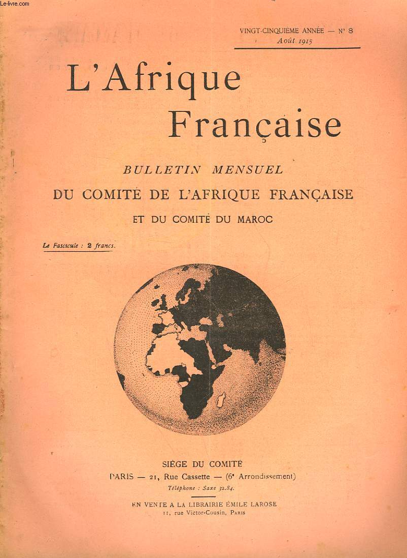 COMITE DE L'AFRIQUE FRANCAISE - 25 ANNEE - N8