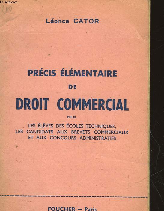 PRECIS ELEMENTAIRE DE DROIT COMMERCIAL