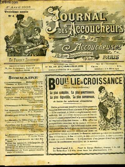 JOURNAL DES ACCOUCHEURS ET DES ACCOUCHEUSES - 13 ANNEE N4