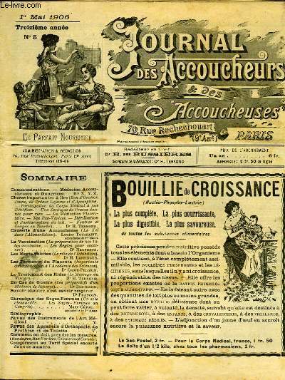 JOURNAL DES ACCOUCHEURS ET DES ACCOUCHEUSES - 13 ANNEE N5