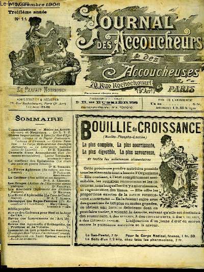 JOURNAL DES ACCOUCHEURS ET DES ACCOUCHEUSES - 13 ANNEE N11