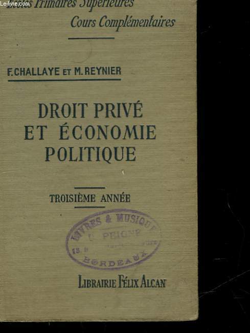 COURS DE DROIT PRIVE ET D'ECONOMIE POLITIQUE